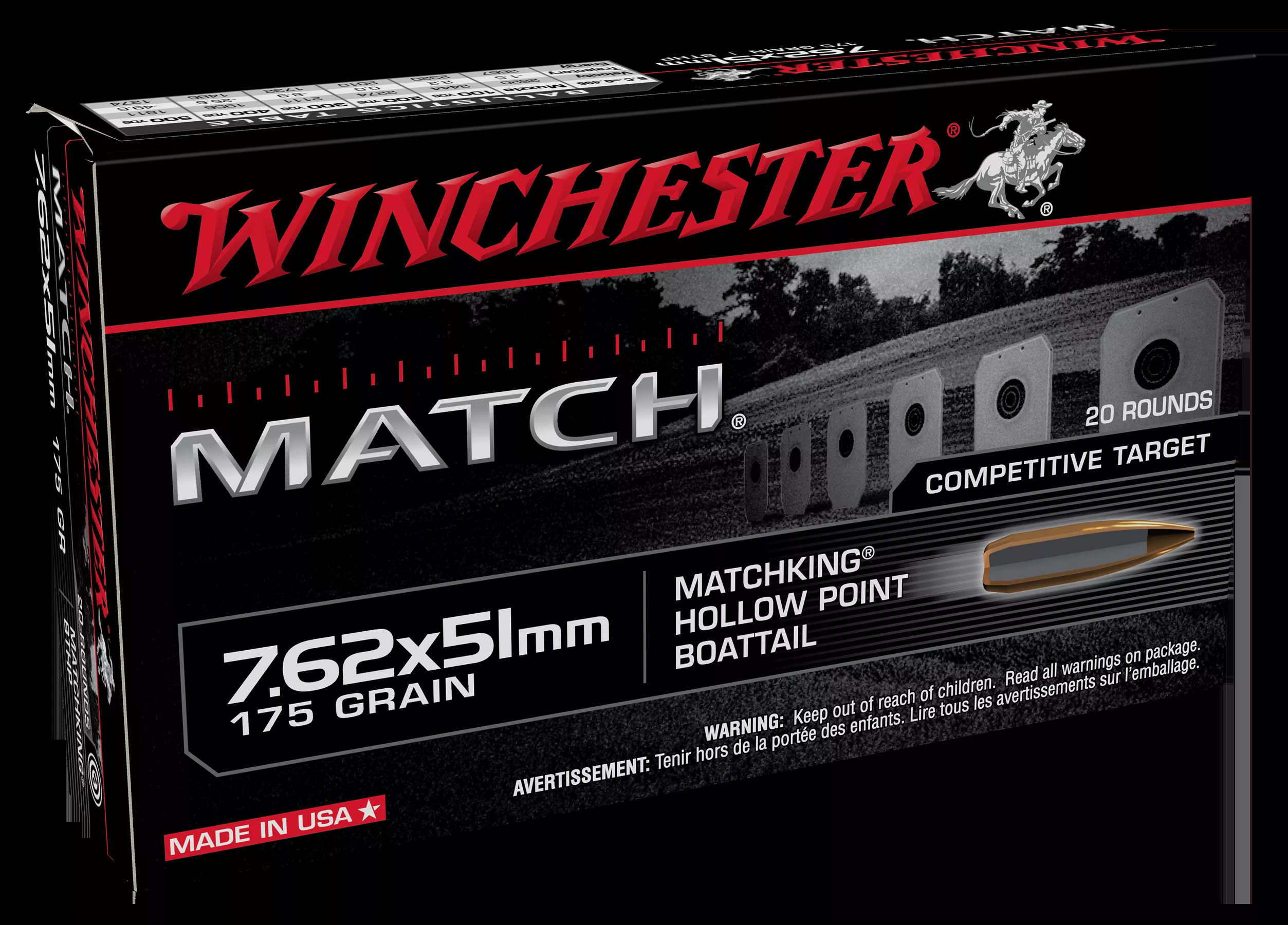 Winchester Match 7.62x51mm NATO 175 Gr BTHP 20/Box