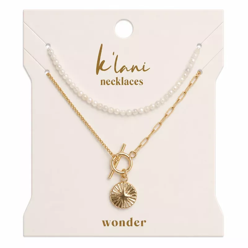 Wonder Gold Star with White Bead Necklace Set