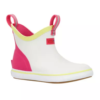 XTRATUF Big Kids ADB 6in White Multi/Pink Ankle Deck Boots (XKAB101Y)