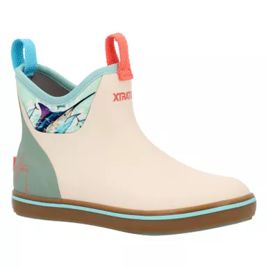 XTRATUF Women’s ADB Guy Harvey 6in Bone White/Iceberg/Marlin Ankle Deck Boots (XWABGH10)