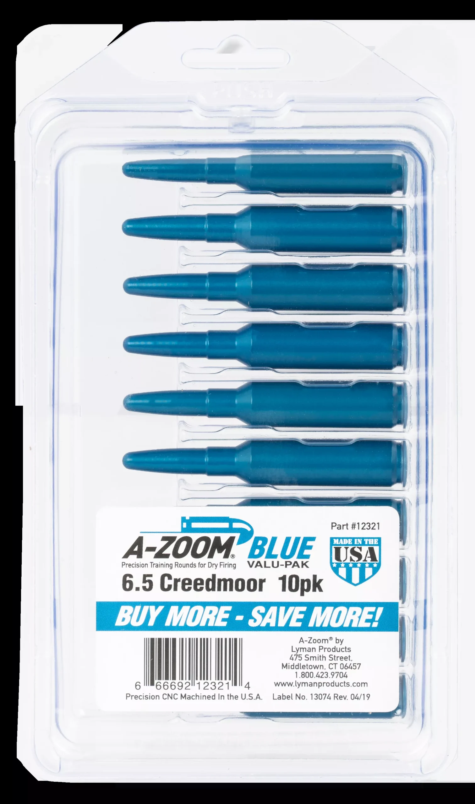 A-Zoom Blue Snap Caps Rifle 6.5 Creedmoor Blue 10 Pack